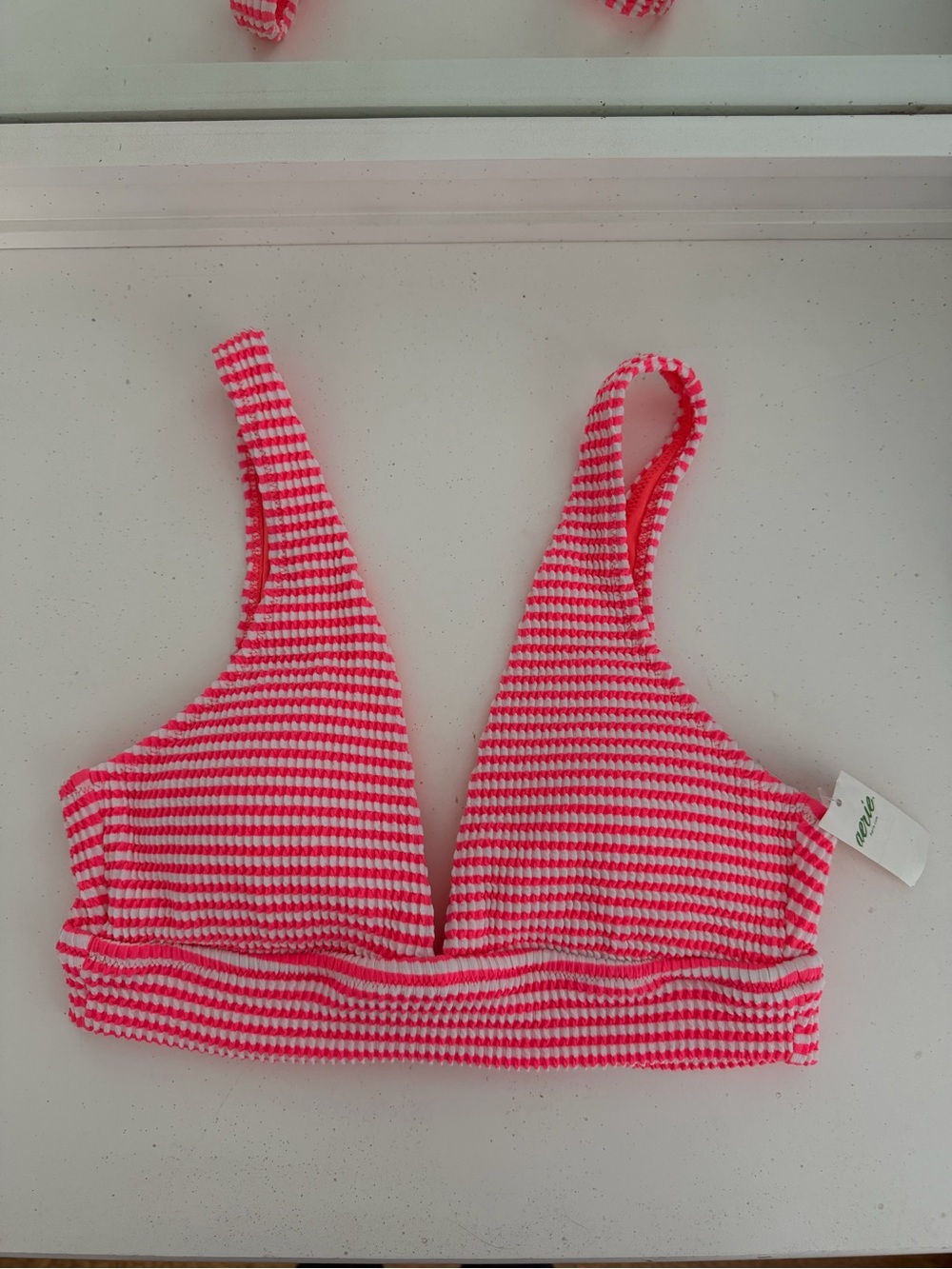 aerie Pink and White Striped Ribbed Bikini Top
